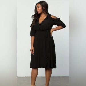 Kiyonna Off Shoulder Wrap Dress Midi Black 3x